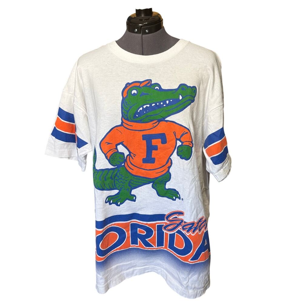 VTG Florida Gators T Shirt USA Single Stitch 100% Cotton White L Standing Albert